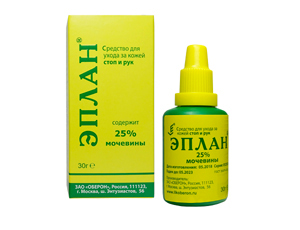 Гель ЭПЛАН 25% МОЧЕВИНЫ применяется для ухода за сухой, грубой, потрескавшейся кожей рук и стоп.